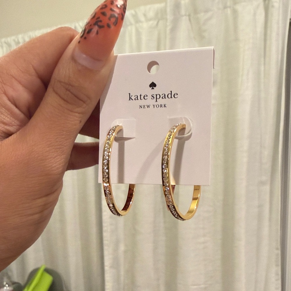 Kate Spade Gold Crystal-Embellished Hoops